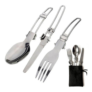 3 Pieces Folding Portable Outdoor Camping Picnic Stainless Steel Spoon Fork Knife